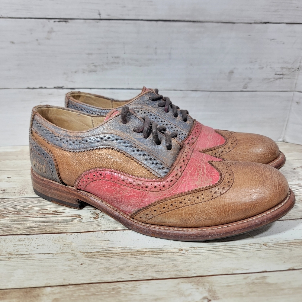 Bed Stu Brown, Pink & Blue Leather Wingtip Oxfords - Picture 10 of 13